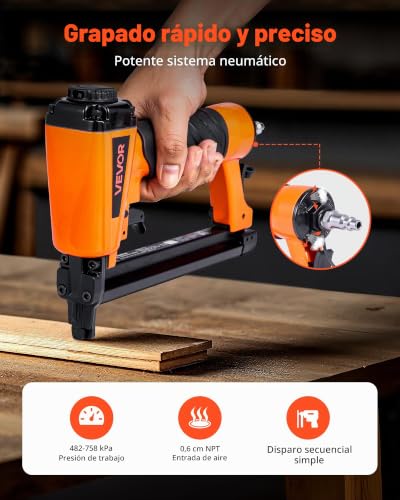 Miniatura 2 de Vevor Grapadora Neumática Calibre 20, Compatible Con Grapas T50, Ancho De Corona 10,8 Mm, Longitud 4-16 Mm, Barra 4,8-7,6 Mm, Para Carpintería, Tapicería, Tela Y Manualidades, 250 X 52 X 175 Mm