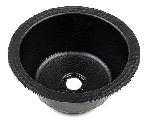 Monarch Abode 12-inch Hand Hammered Matte Black Aluminum Essex Dual Mount Drop in Bar Prep Sink, Drop in or Undermount Kitchen Sink, Single Circular Bowl