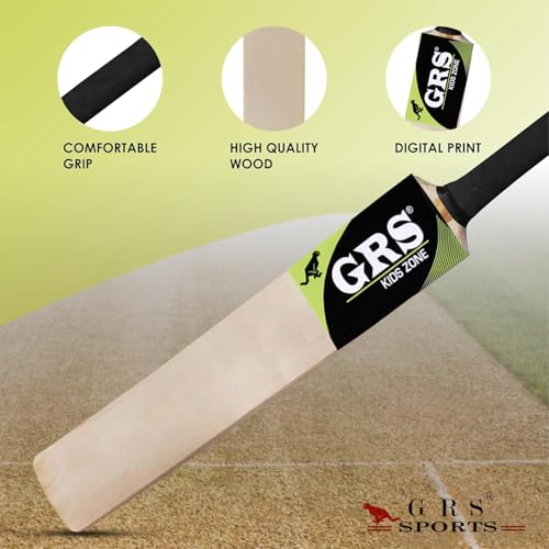 Image of GRS Kids Zone Wooden Popular Willow Bat with 1 Tennis Ball(Size 2 for Age Group 4-7 Years)
