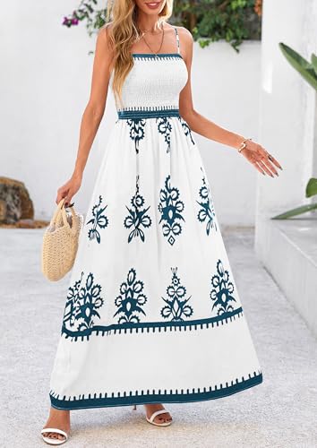 Image of PRETTYGARDEN Women's Summer Boho Maxi Dress Floral Sundresses | Spaghetti Strap, Sleeveless, Smocked Bodice, A-Line Long Flowy, Lightweight Soft, Wedding Guest Party, Beach Vacation Outfits