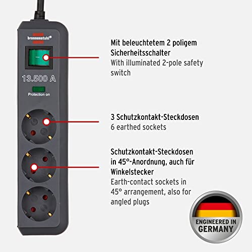 Brennenstuhl Eco-Line Steckdosenleiste 3-Fach mit Überspannungsschutz (Mehrfachsteckdose mit erhöhtem Berührungsschutz, Schalter und 1,5m Kabel) anthrazit – Bild 3