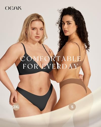 Image of OEAK Seamless Thongs for Women Invisible Thongs No Show Thong Panty Liners Tangas Comfortable Workout G-Strings Underwear Latte M