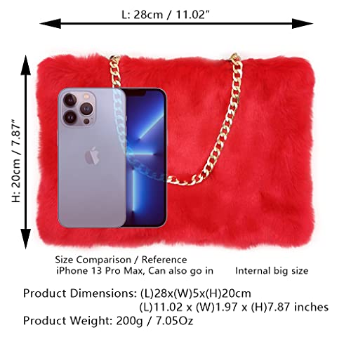 FHQHTH Faux Fox Fur Purse Fuzzy Handbags for Women Evening Handbags Al alloy Shoulder Strap2