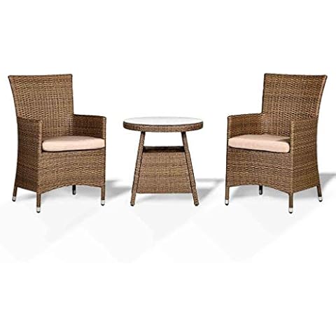 Bethany Small Bistro Set with 2 Armchairs and Side Table in Small Brown Rattan Cover