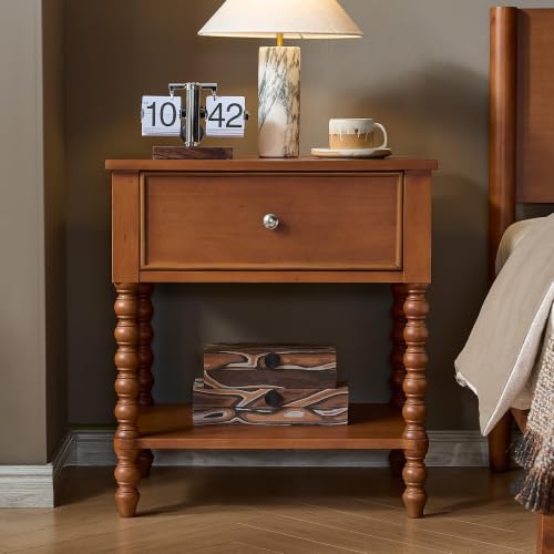 Image of AMERLIFE Solid Wood Night Stand Set of 2, Midcentury Brown Side Table