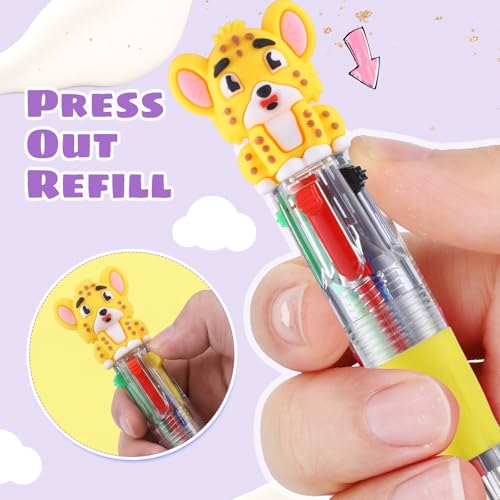 Yoosso 24 Stück 4-in-1 Kugelschreiber, Mini Mehrfarbig Stifte 0.7mm Versenkbare Kugelschreiber Lustige Tier Stifte für Hausaufgaben Schule Büro Kindergeburtstag Geschenke
