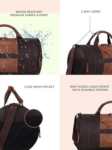 Image of Gear Clubsport 19 inch /33L Large Faux Leather Water Resistant Duffle Bag /Travel Bag /Gym Bag for Men & Women(Brown-Tan)