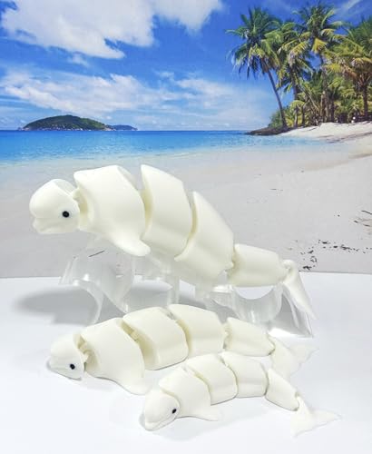 3pcs Beluga Whale Toy Figure, Articulated White Whale Beluga 3D Printed Ocean Creature for Desk Display, Stress Relief Toy, 3D Printed in USA ABW001-SET