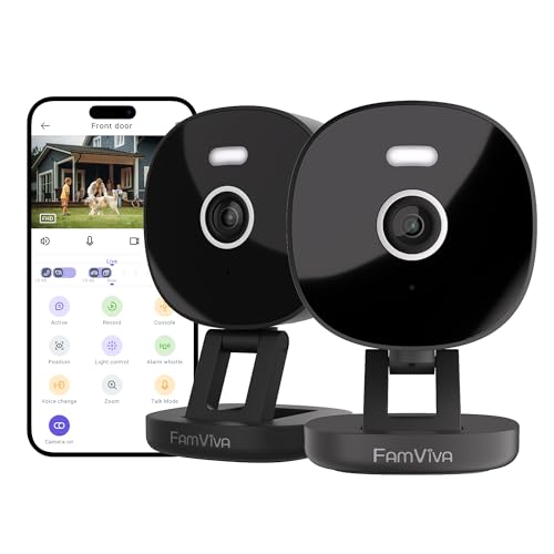 2K Security Camera, Outdoor/Indoor for Home, Pet, Baby, Nanny, IP65 Wterproof Color Night Vision, White Light & Siren, Recording, Motion Detection, Compatible with Alexa,Black-2P 2Pack Black