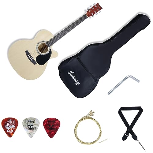 Image of Juarez JRZ40C /NAT 40-Inch Cutaway Acoustic Guitar with Dual Action Truss Rod, Gigbag, Picks, String Set, Strap - Natural