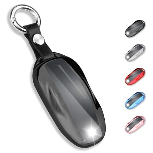 QBUC for Tesla Key Fob Cover with Keychain Soft TPU Protection Case Compatible with Tesla Model S (Black)