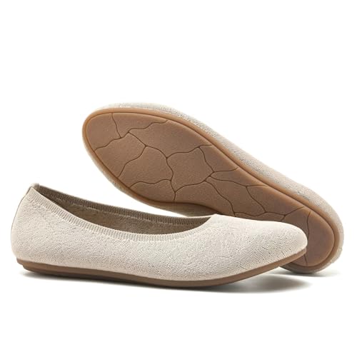 Image of Puxowe Women's Ballet Flats Breathable Knit Slip On Comfortable Round Toe Walking Shoes with Arch Support Insole for Work