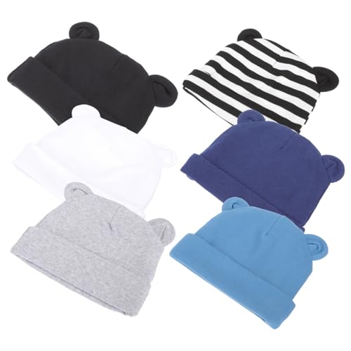 PACKOVE 6piezas Sombrero Orejas de Oso para Recién Nacidos Gorros de Algodón para Bebés Pequeño Color Sólido para Uso Diario Casa Paseos Cochecito