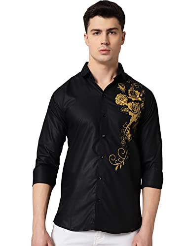 Image of Zombom Men's Regular Fit Cotton Blend Printed Spread Collar Full Sleeve Casual Shirt