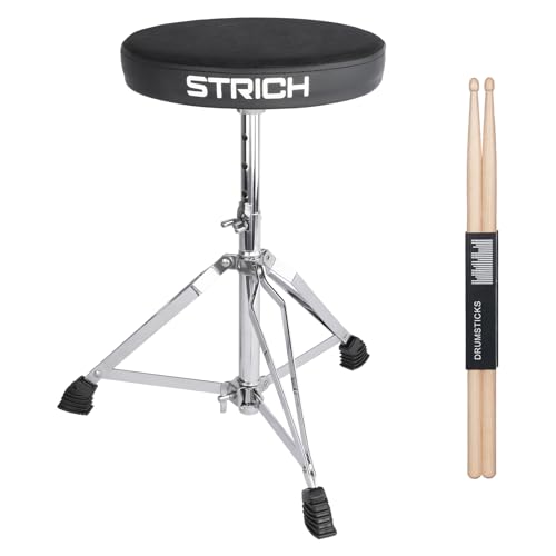 STRICH Drumhocker Set, gepolsterter Sitz, höhenverstellbarer Drum Thron mit 5A Drumsticks für Erwachsene Anfänger-Schlagzeuger, SDB-10 Standard