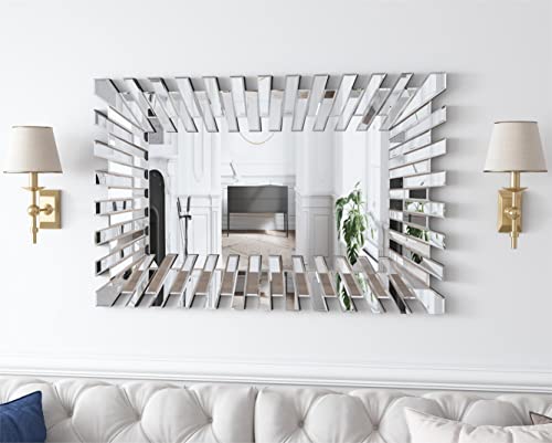 SHYFOY Starburst Wall Mirror, 3D Silver Fountain Mirror, 40'L x 26'W, Contemporary, Modern, Rectangular, Unframed, Wall Mounted, Home Decor, Makeup Application
