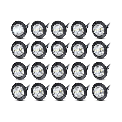 20Pcs 3/4Inch Round White 3LED Bullet Marker lights,Front Rear Side LED Marker Lights, LED Clearence Lights,LED Trailer Marker Lights for Trailer Truck RV Car Bus Van Pickup Clearance ATV Boat Caravan