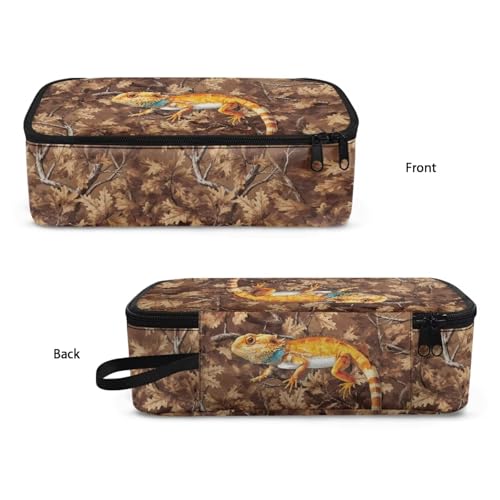Image of Lizard Leaf Camo Pencil Case for Boys Large Capacity Pencil Pouch for Kids Multi-function Portable Lightweight Pen Box with Strap for School