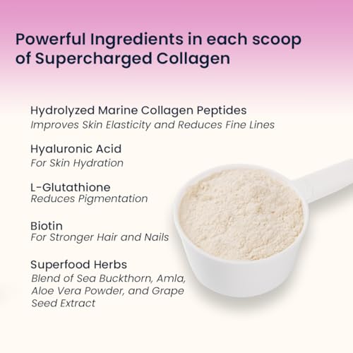 Image of Supercharged Collagen Powder Pack of 5 x 8g | Type I and III Collagen Peptides with Biotin L-Glutathione Sea Buckthorn | Skin Hair Nails Support |Orange | Men and Women