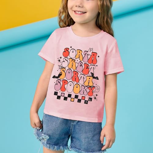 CM C&M WODRO Toddler Baby Girl Halloween T-Shirt Kid Sorta Sweet Sorta Spooky Shirt Spooky Season Fall Short Sleeve Tee Tops3