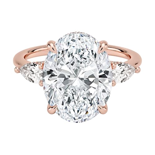 DAJEWELS 1-5 CT Oval Moissanite Engagement Rings for Women Pear Side Stones 925 Sterling Silver or 10K 14K 18K Solid Gold Handmade Wedding Promise Christmas Ring