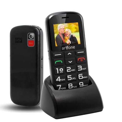 artfone CS182 Negro - gsm Teléfono Móvil para Personas Mayores丨Senior Móviles de Teclas Grandes丨Base de Carga丨Doble SIM丨FM丨Llamada Rápida丨Botón SOS丨Volumen Alto丨Batería de 1800 mAh丨Bloqueo de Teclas