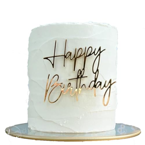 Happy Birthday Cake Topper,Gold Mirror Acrylic Happy Birthday Cake Sign Decorations,Happy Birthday Cake Charm Supplies for Birthday Party Cake Dessert