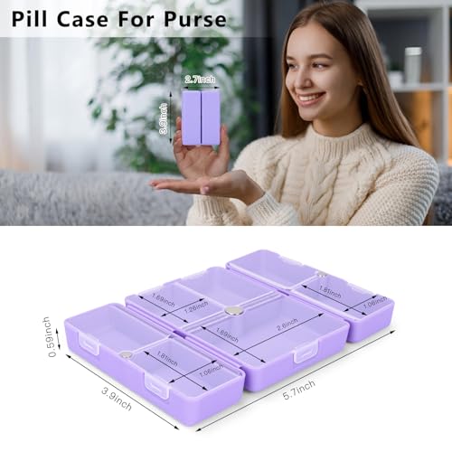 Image of FYY Travel Pill Organizer, Small Pill Box Medicine Case-2pcs Purple