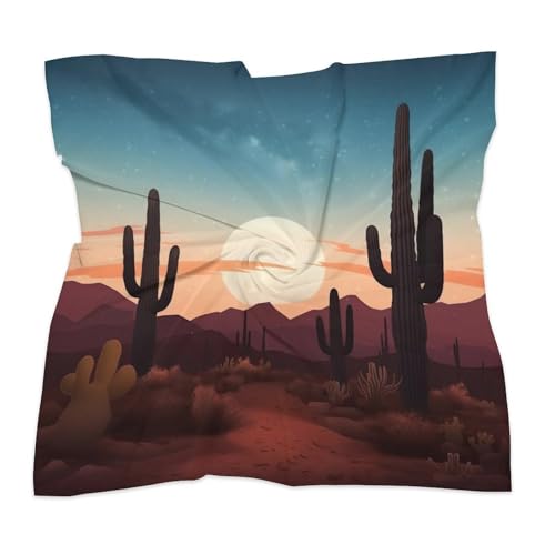 Silk Like Head Scarf for Women Square Breathable Neck Scarf Desert With Cactus Satin Bandanas Fashion Silk Feeling Scarfs Boho Headwear Sleeping Hair Scarfs 18"×18"3