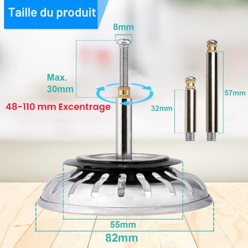 Tomario Bonde d'évier à Panier 82 mm – en Acier Inoxydable avec Fonction Bouchon, Bouchon d'évier réglable – 48-110 mm – Accessoire pour évier de Cuisine – vue 2