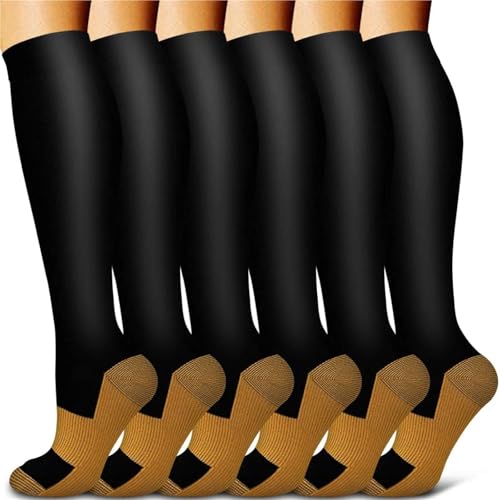 Calcetines de compresión para mujeres y hombres, 6 pares, color negro, antifatiga, alivio del dolor, compresión graduada, 15-20 mmHg, calcetines deportivos, 6 pares-negro3, EU35-41