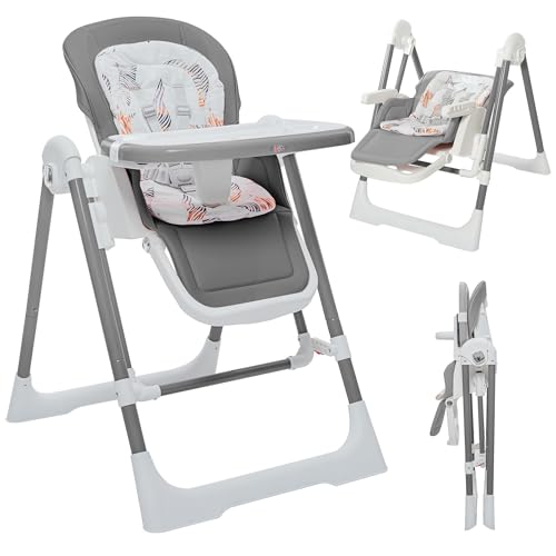 Baby Vivo Hochstuhl 3in1 Kinderhochstuhl Babywippe höhenverstellbar mit Fußstütze - Baby Kinder Babyhochstuhl Kombihochstuhl Schaukel Verstellbare Rückenlehne Abnehmbares Tablett - Lulu in Grau