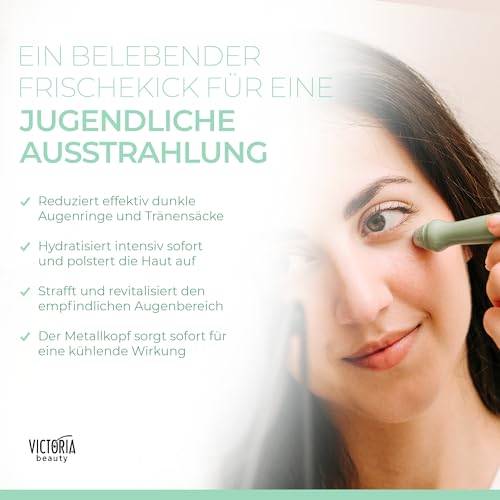 Victoria Beauty Hyaluron Augenserum, Kühlendes Augen Roll-On, Augenroller mit Hyaluronsäure, Ceramiden, Bio Aloe Vera und Niacinamide gegen Falten und Augenringe, Anti Aging Augenpflege, 15ml