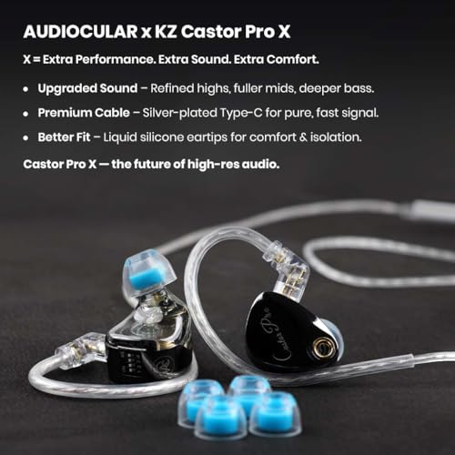 Image of x KZ Castor Pro x Wired IEM in Ear Monitor with Type C Plug, 10mm Dual Dynamic Driver, 4 Tuning Switch, Silver Plated Cable, HD Mic (HarmanTarget-ImprovedBass-Blk)