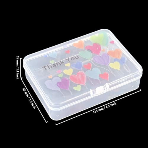 Image of 12 Pieces Rectangular Plastic Organizer Storage Box Containers with Thank You & Hearts Image Pattern on the Lid, 4.5 x 3.3 x 1.1 inch (Transparent)