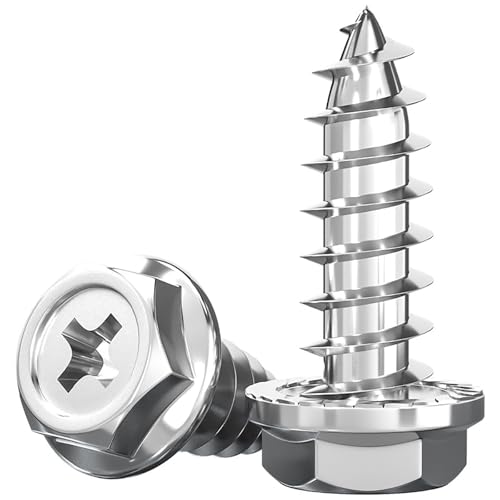 TIHONORI 50 Unidades de Tornillos autorroscantes M5 de Acero Inoxidable 304 con Cabeza Hexagonal y arandela, Destornillador Phillips, Brida Hexagonal Externa, Longitud de 25 mm a 30 mm,30mm