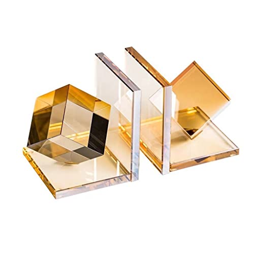 Sujetalibros de cristal ámbar YXWYXWA y adornos geométricos para estantes de libros