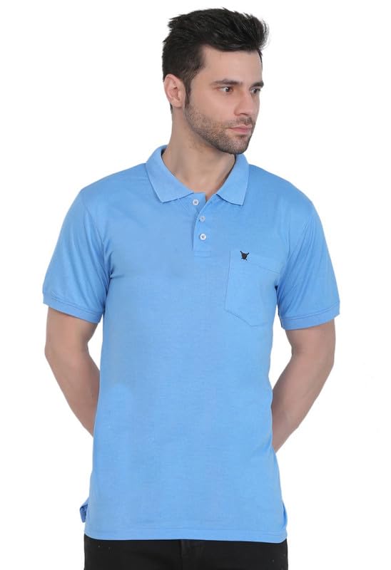 Men's Poly Viscose Polo Plain Tshirt (Blue Melange, Size: L)-PID43039-image-47