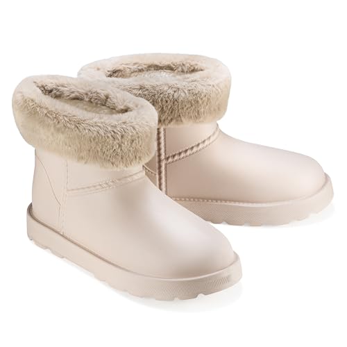 ESTRO Warme Gummistiefel Damen Gefüttert - Gummistiefel Gefüttert Damen Wasserdicht Winterschuhe F115 (39 EU, Beige)