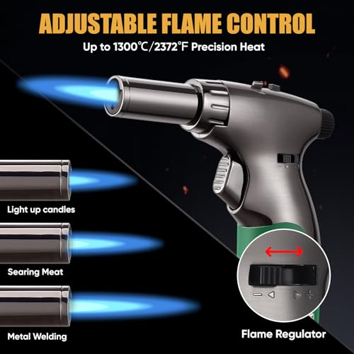 KOACKL Dual Flame Butane Torch Lighter, Refillable Kitchen Torch, Adjustable Flame with Ignition Lock Mini Blow Torch for Cooking, Creme Brulee, Soldering, Welding (Butane Gas Not Included)
