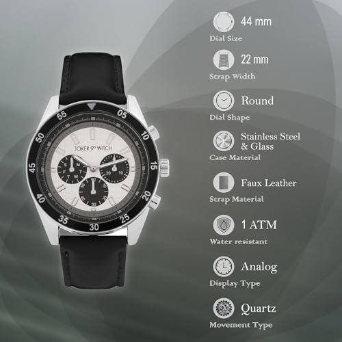 Image of Joker & Witch Cobalt 44mm Silver Dial Black PU Leather Strap for Men