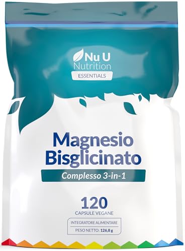 Magnesio Bisglicinato Citrato Malato 3-in-1 | 120 Capsule Vegane - Rilascio Prolungato Tripla Azione Mag Glicinato - 384mg di Magnesium Elementare per Dose - Prodotto in Europa - Nu U Nutrition