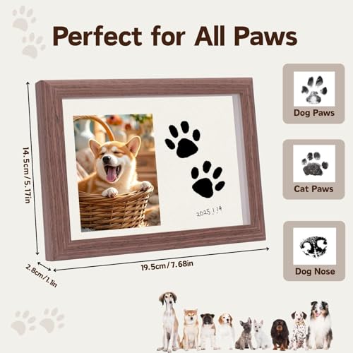 MewZoo Dog Paw Print Kit,Personalized Pet Paw Print Impression Kit,Wood Cat Dog Memorial Picture Frame with Pen & 2 Pet Hair Collection Bottles,Pet Loss Sympathy Gift — view 2