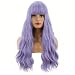 BERON 23’’ Women Girls Lovely Synthetic Mix Color Long Curly Wigs Pin Curls with Neat Bangs Hairnet Included (Lavender Purple)