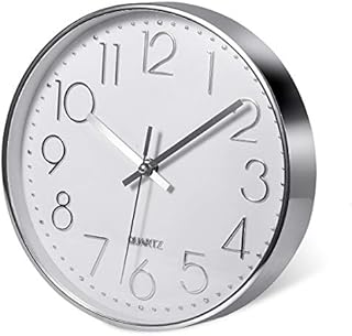 Delgeo Premium Silver Wall Clock, Wall Decoration, Modern Silent Wall Clock for Home Office Kitchen,25cm