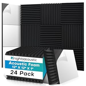 24 Pack Sound Proof Foam Panels for Walls with Self Adhesive, 12x12x1 Acoustic Foam Panels, High Density Acoustic Panels Sound Absorbing, Fire Resistant Studio Sound Proofing Black