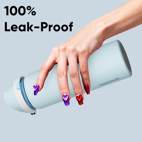 Image of Insulated Water Bottle with Straw - Encool Stainless Steel Water Bottle with Push Button Lid, Leak-Proof & BPA-Free, Keeps Cold for 24 Hours for Sports, Travel, Gym (32 oz, Jungle Mist)