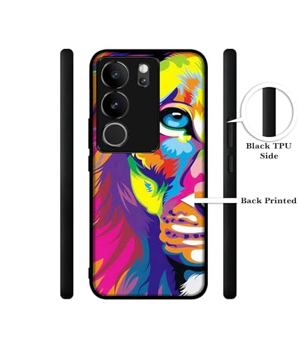 Image of Lion Design Premium 2D Printed Metal Back Case Cover for Vivo V29 5G / V29 Pro 5G
