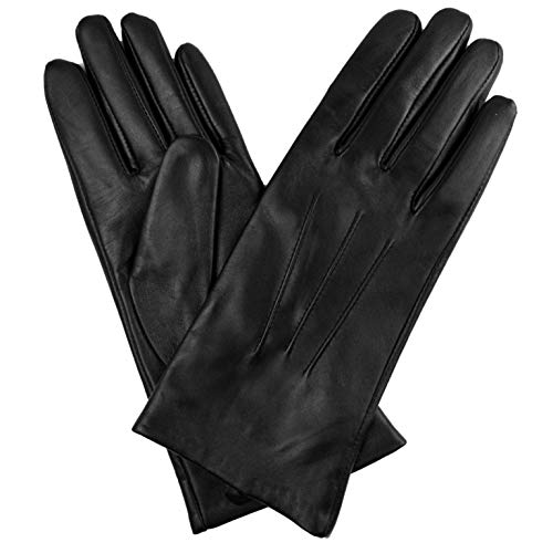 Jasmine Silk Ladies Luxury Black Plain Leather Cashmere Lined Gloves for Women (Medium (7-7.5 inches))