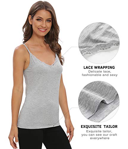 Vislivin Plain Camisole For Women Lace Tank Tops V Neck Adjustable Cami Sexy Undershirts 4 Pack Black/White/Black/Gray M #TOP1